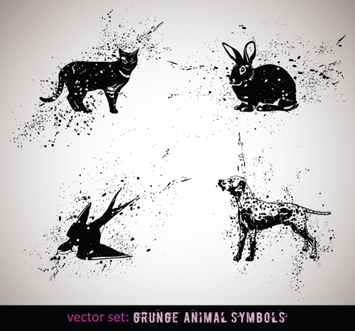 Vector Grungy Animals Symbols set 02