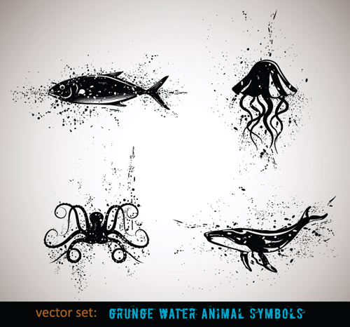 Vector Grungy Animals Symbols set 04