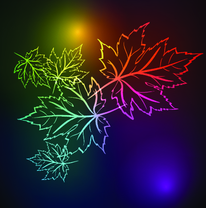 Neon lights with maple leaves design vector 03