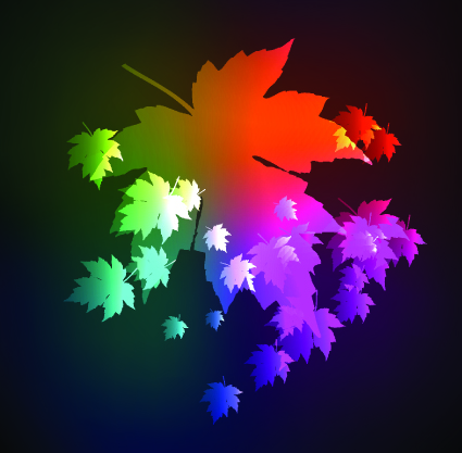 Neon lights with maple leaves design vector 05