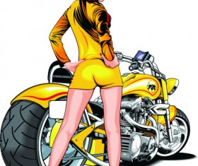 Girl and motorbike vector Illustration set 01