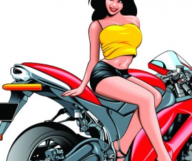 Girl and motorbike vector Illustration set 02