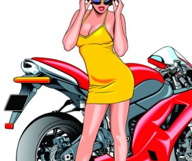 Girl and motorbike vector Illustration set 04