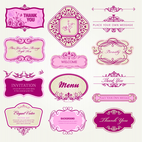 Retro style frames with ornament vector 02