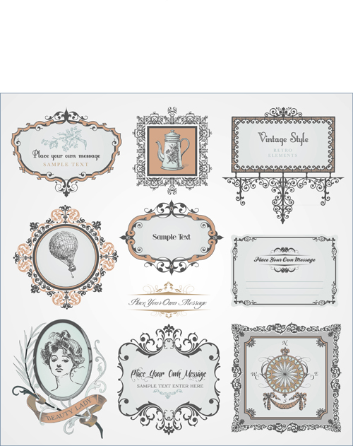 Retro style frames with ornament vector 03 free download