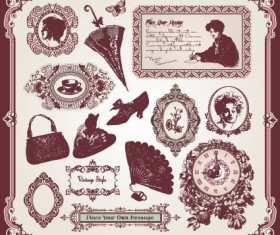 Retro style frames with ornament vector 04