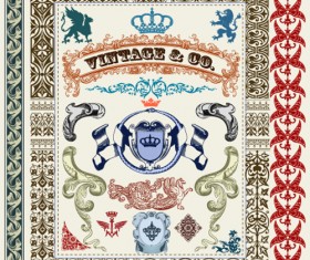 Retro ornaments and Frames vector art set 02