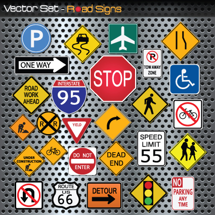 Different Road signs design vector 02