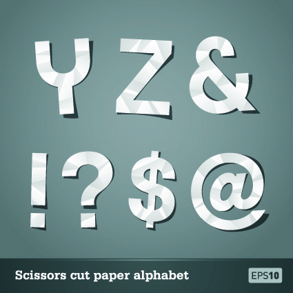 Vector Scissors cut paper alphabet art 04