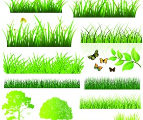 Vector Green Grass Elements set 02
