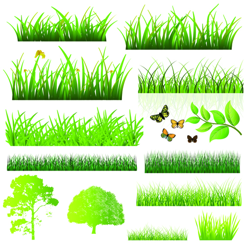 Vector Green Grass Elements set 02