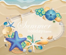 Shells and Starfishe holiday frame elements vector 05