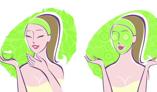 Woman with Spa Salon elements vector 02