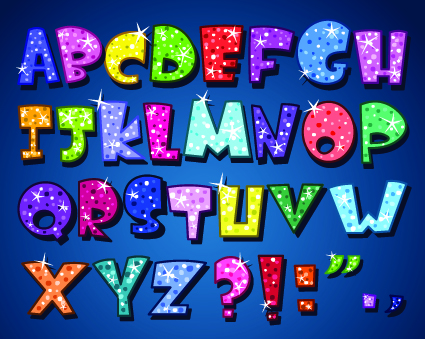 Sparkling alphabet and numbers design vector 02