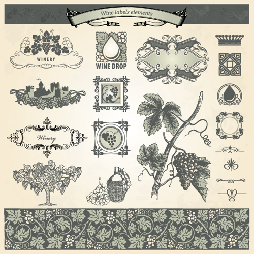 Vintage Elements of Wine Labels vector material 05