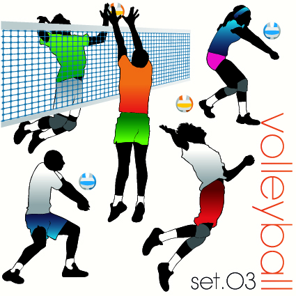 Volleyball silhouettes vector set