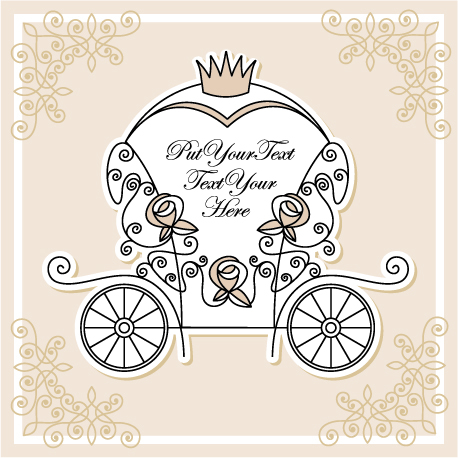 Wedding invitation with Carriage design vector 01