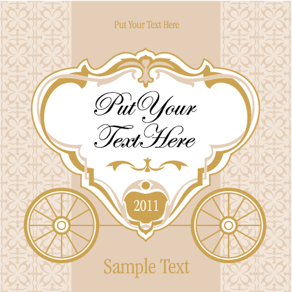 Wedding invitation with Carriage design vector 02