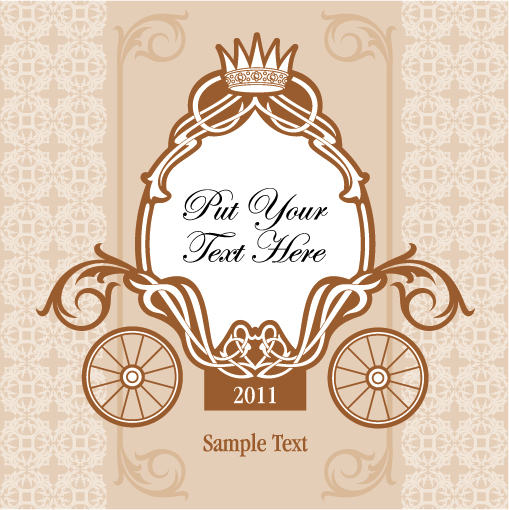 Wedding invitation with Carriage design vector 03