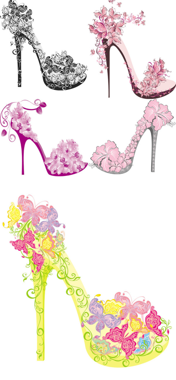 Floral high-heel shoe design vector free download