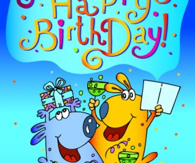 Funny cartoon Happy Birthday cards vector 01 free download