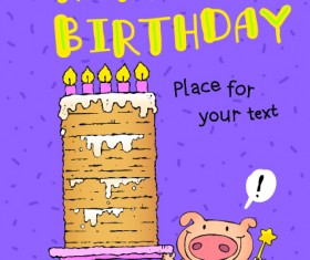 Funny cartoon birthday cards vector 03