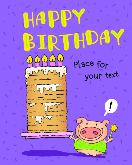 Funny cartoon birthday cards vector 03 free download