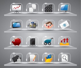 Cute glass icons vector graphics 04