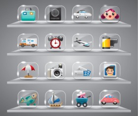 Cute glass icons vector graphics 05