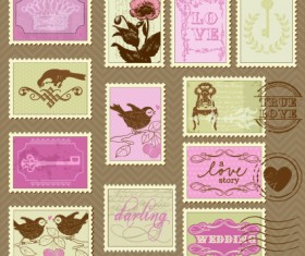 Postcard love with Stamp vector 01