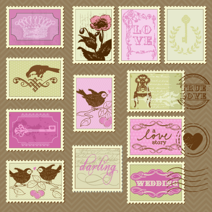 Postcard love with Stamp vector 01