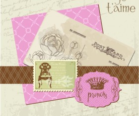 Postcard love with Stamp vector 03