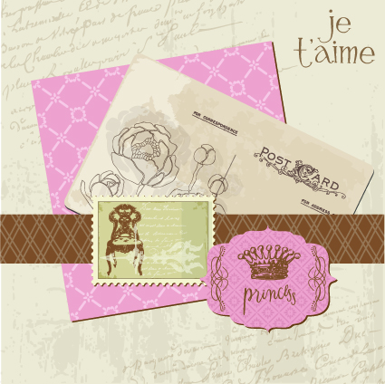 Postcard love with Stamp vector 03