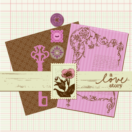 Postcard love with Stamp vector 04