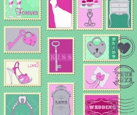 Postcard love with Stamp vector 05