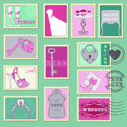 Postcard love with Stamp vector 05