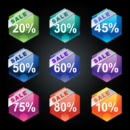 Shiny sticker discount design vector graphic 03