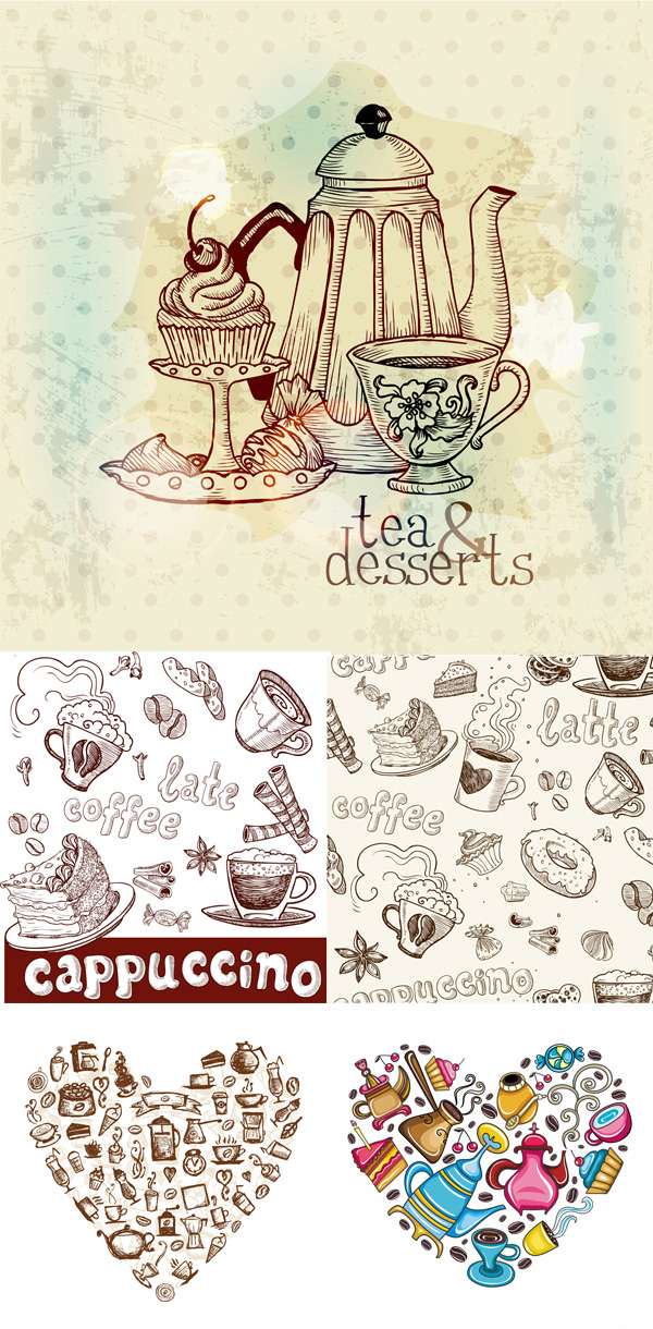 Hand-drawn tableware and food vector graphic