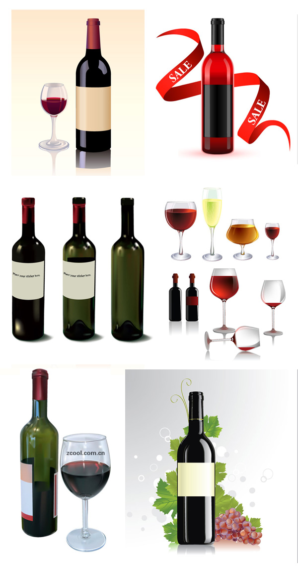 Wine bottles and glasses vector