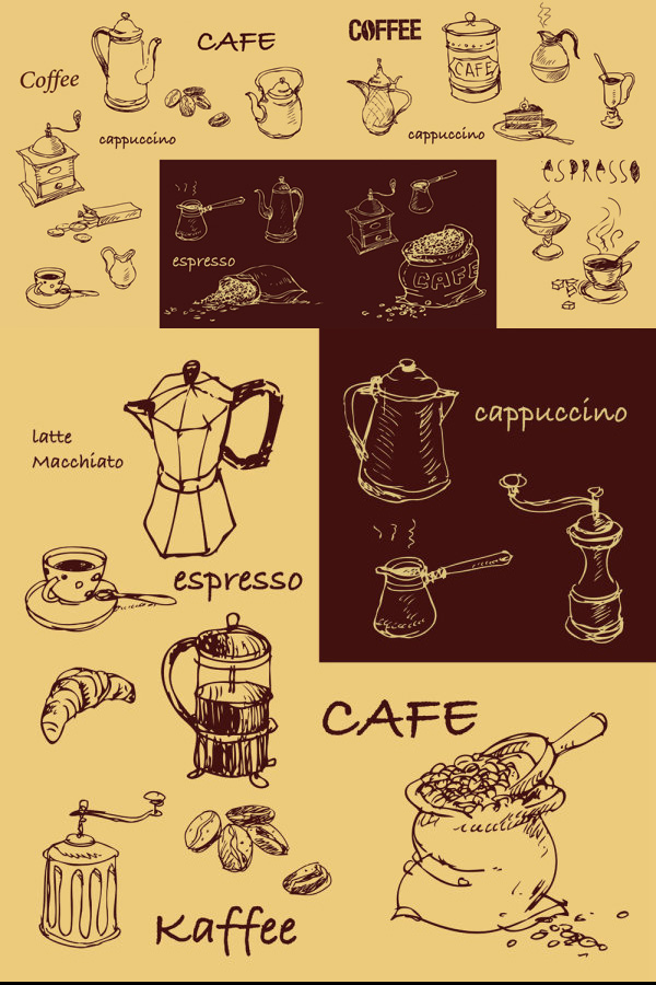 Hand-painted coffee line design elements