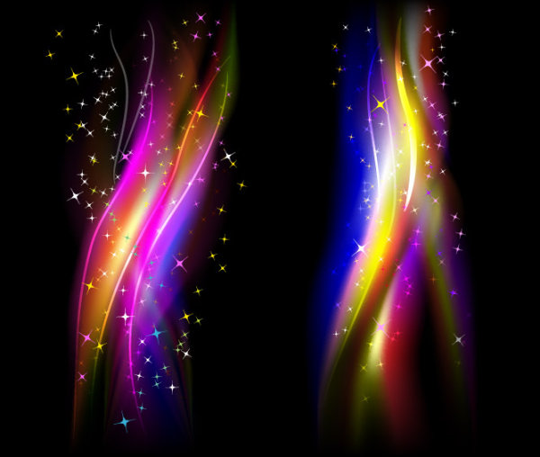 Abstract colored glare and star vector set
