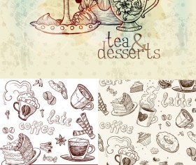 Hand-drawn tableware and food vector graphic