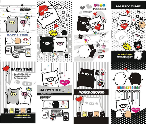 Black and white cartoon elements vector graphics