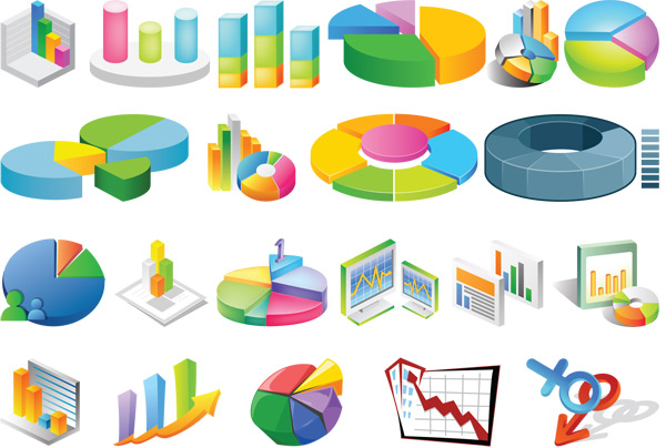3D stereo statistical analysis chart vector material