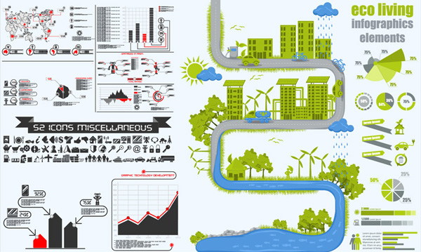 ecological energy-saving statistical chart vector set