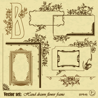 Vintage flower frame and border vector 03