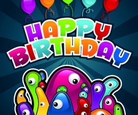 Happy birthday balloons of greeting card vector 05