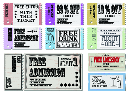 Tickets to the movie theater design elements vector 01