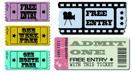 Tickets to the movie theater design elements vector 02