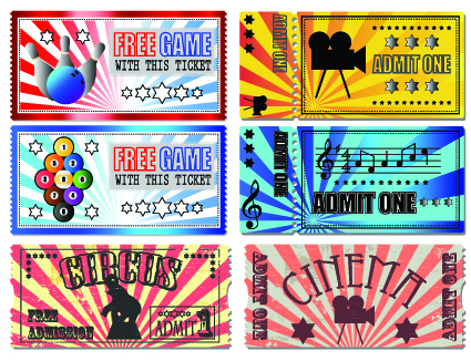 Tickets to the movie theater design elements vector 03